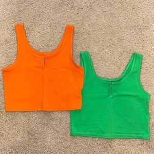Cropped Tank Tops in Green and Orange - Small